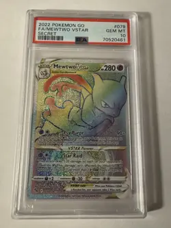 Pokemon Go 2022 Full Art Rainbow Mewtwo VSTAR- Secret Rare Card 79/78 PSA 10 - Image 1