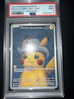 2023 POKEMON SVP BLACK STAR PROMO PIKACHU VAN GOGH GREY FELT HAT #085 PSA 9! - Image 4