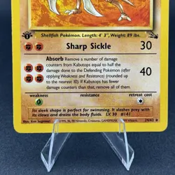 Pokemon Card - Kabutops Fossil 24/62 Rare 1st Edition - Image 3