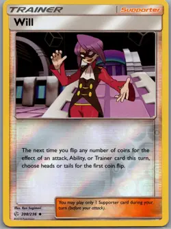 Will 208/236 Reverse Holo SM - Cosmic Eclipse - Pokemon Card - NM - Image 1