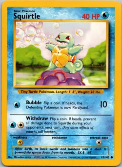 Squirtle Base Set #063/102 Pokemon Non Holo NM - Image 1