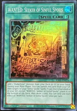 Yu-Gi-Oh! - WANTED: Seeker of Sinful Spoils (RA03-EN074) 1st Ed, Super Rare, NM - Image 1