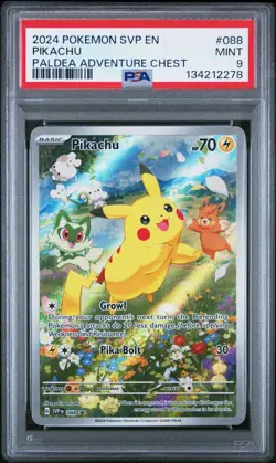 2024 POKEMON SVP EN-SV BLACK STAR PROMO PALDEA ADVENTURE CHEST 088 PIKACHU PSA 9 - Image 1