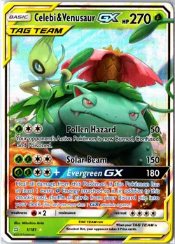 Celebi & Venusaur GX 1/181 Pokemon Team Up Ultra Rare Sun and Moon - Image 1