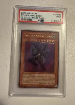Yugioh - Evil Hero Malicious Edge GLAS-EN003 Ultimate Rare PSA 9 Pop 1 Card - Image 1