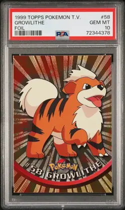 PSA 10 GROWLITHE FOIL 1999 Topps Pokemon Series 1 Black Logo #58 - Image 1