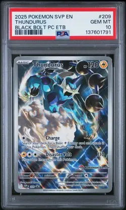 2025 POKEMON SVP EN THUNDURUS BLACK BOLT PC ETB #209 PSA 10 POKEMON CENTER STAMP - Image 1