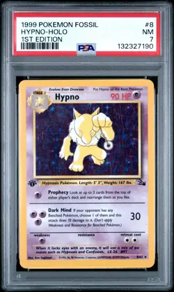 1999 POKEMON FOSSIL 1ST ED #8 HYPNO-HOLO PSA 7 - Image 1
