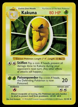 Pokemon Card - Kakuna Base Set (Shadowless) 33/102 Uncommon - Image 1