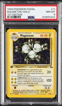 1999 POKEMON FOSSIL 1ST ED #11 MAGNETON-HOLO PSA 8 - Image 1
