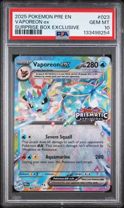2025 Pokemon Pre En Prismatic Evolution Surprise Box Exclusive Vaporeon PSA 10 - Image 1