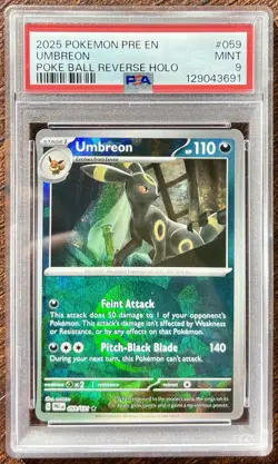 2025 POKEMON PRE EN UMBREON POKE BALL REVERSE HOLO PSA 9 MINT - Image 1