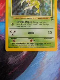 Pokemon TCG Scyther 017/130 Base Set 2 Near Mint with Swirl - Image 2