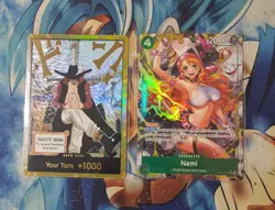 One Piece OP14 Lot - Nami Alt Art & Hawk-Eye Mihawk Gold DON!! +1000 - Image 1