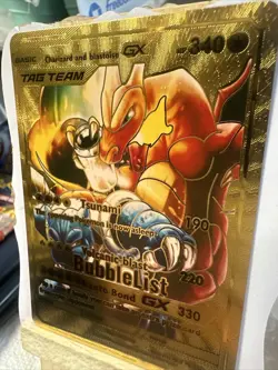 Pokemon Charizard & Blastoise Tag Team GX NM Gold Foil Fan Art - Image 2