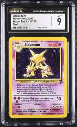 POKEMON 2000 Base Set 2 ALAKAZAM #1 Holo VINTAGE ⭐CGC 9 MINT⭐ - Image 1
