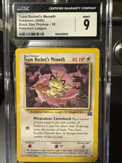 Team Rocket's Meowth #18 Pokemon Black Star Promo 2000 CGC 9 WOTC - Image 1