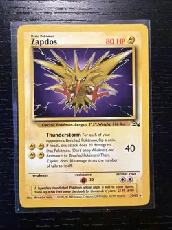 Zapdos 30/62 - Fossil - Rare - Vintage 1999 Pokemon Card - Image 1