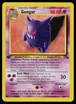 Pokemon Card - Gengar Fossil 20/62 Rare 1st Edition - Image 1
