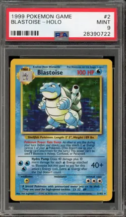 Pokemon Blastoise Base Set Unlimited Holo Rare #2 PSA 9 Mint - Image 1