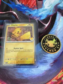 2026 Pikachu 051/162 Pokemon Day 30th Anniversary Stamped Promo TCG Plus Coin - Image 1