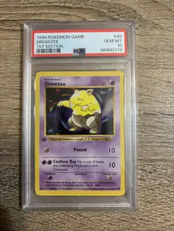 Pokemon PSA 10 GEM MINT Drowzee 1st Edition Base Set SHADOWLESS 1999 Card 49/102 - Image 1