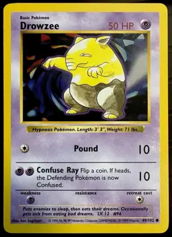 Vintage Pokemon Card: 1999 SHADOWLESS Drowzee 49/102-Base Set - Image 1