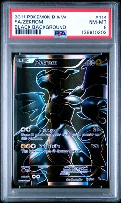 2011 POKEMON B&W BLACK BACKGROUND #114 FULL ART/ZEKROM PSA 8 - Image 1