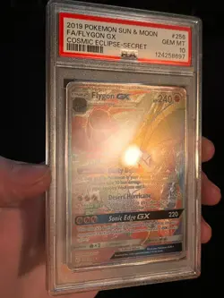 FLYGON GX #256/236 PSA 10 Pokemon 2019 Rainbow HOLO Secret Cosmic Eclipse - Image 2
