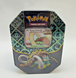 Sealed Pokemon Scarlet Violet Paldean Fates Tin Great Tusk ex Prom - 4 Packs PAF - Image 1