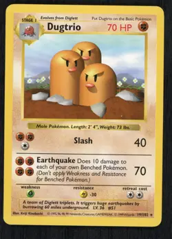 Pokemon Dugtrio 019/102 Base Set (Shadowless) Rare LP - Image 1