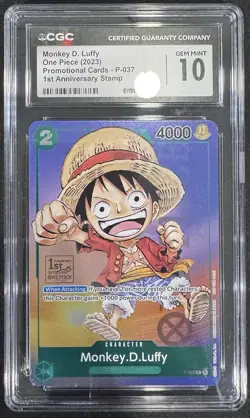 One Piece Monkey .D. Luffy P-037 1st Anniversary Stamped Promo CGC 10 GEM MINT - Image 1
