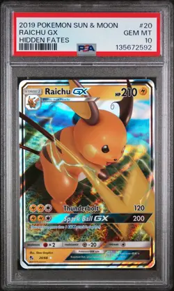 2019 POKEMON SUN & MOON HIDDEN FATES #20 RAICHU GX PSA 10 - Image 1