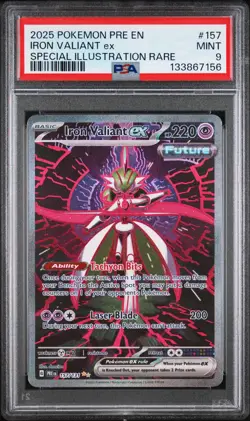 2025 Pokemon Prismatic Evolutions #157 Iron Valiant ex SIR PSA 9 Mint - Image 1