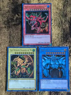 Yugioh Legendary Collection God Card Set Ra, Slifer, Obelisk Lc01-en001/2/3 - Image 1