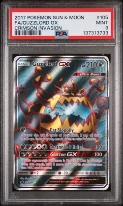 2017 POKEMON SUN & MOON CRIMSON INVASION #105 FULL ART/GUZZLORD GX PSA 9 - Image 1