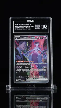 2025 Pokemon Destined Rivals TEAM ROCKETs MEWTWO ex 231/182 SIR GEM MINT TAG 10 - Image 1