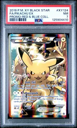 2016 POKEMON XY BLACK STAR PROMO RED & BLUE COLL FULL ART/PIKACHU EX PSA 7 - Image 1