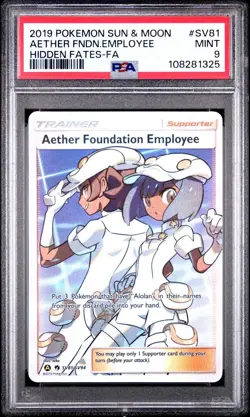 2019 Pokemon Hidden Fates # SV81 Full Art Aether Foundation Employee PSA 9 MINT! - Image 1