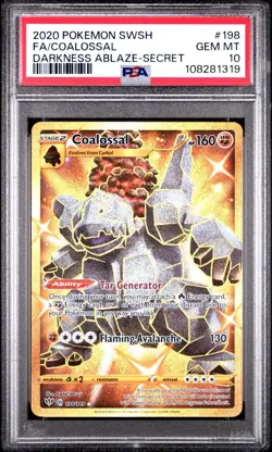 2020 Pokemon Darkness Ablaze #198 Full Art Coalossal Secret Rare PSA 10 GEM MINT - Image 1