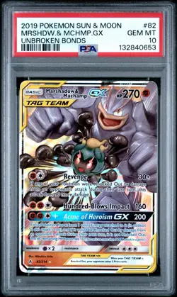 PSA 10 Marshadow & Machamp Gx 82/214 Unbroken Bonds Pokemon Card - Image 1