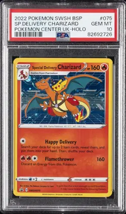 2022 POKEMON SWSH BLACK STAR PROMO #075 SPECIAL DELIVERY CHARIZARD-HOLO PSA 10 - Image 1