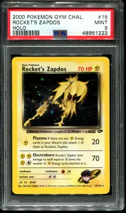 PSA 9 Rocket's Zapdos 15/132 Holo Gym Challange WOTC Pokemon Card 200 MINT - Image 1