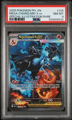 2025 POKEMON PFL EN-PHANTASMAL FLAMES #125 MEGA CHARIZARD X EX PSA 8 - Image 1
