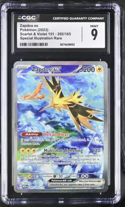 CGC 9 Zapdos ex 202/165 Holo SIR 2023 Scarlet & Violet 151 Pokemon #202 - Image 1