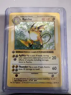 Pokemon Raichu 1st Edition Holo Base Set Shadowless 14/102 80 HP Holo Rare WOTC - Image 1
