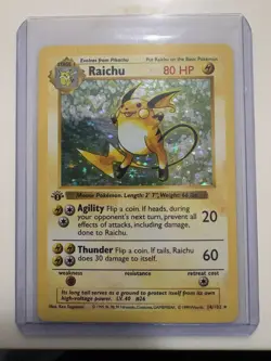 Pokemon Raichu 1st Edition Holo Base Set Shadowless 14/102 80 HP Holo Rare WOTC - Image 3