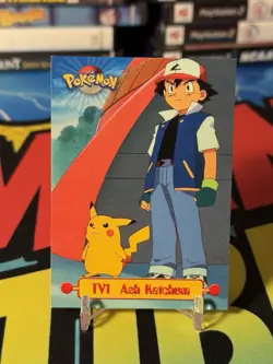 1999 Pokemon Topps TV Animation Ash Ketchum TV1 Lightly Played - Image 1