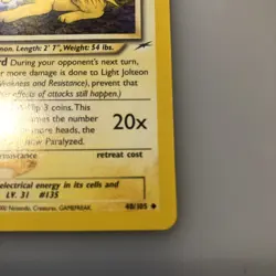 Pokemon Card - Neo Destiny 48/105 - LIGHT JOLTEON (uncommon) NM - Image 3