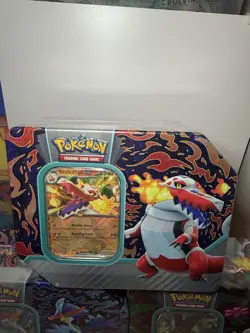 Pokemon Skeledirge ex Tin Factory Sealed (Tear In Shrink Wrap) | Santana Selects - Image 1